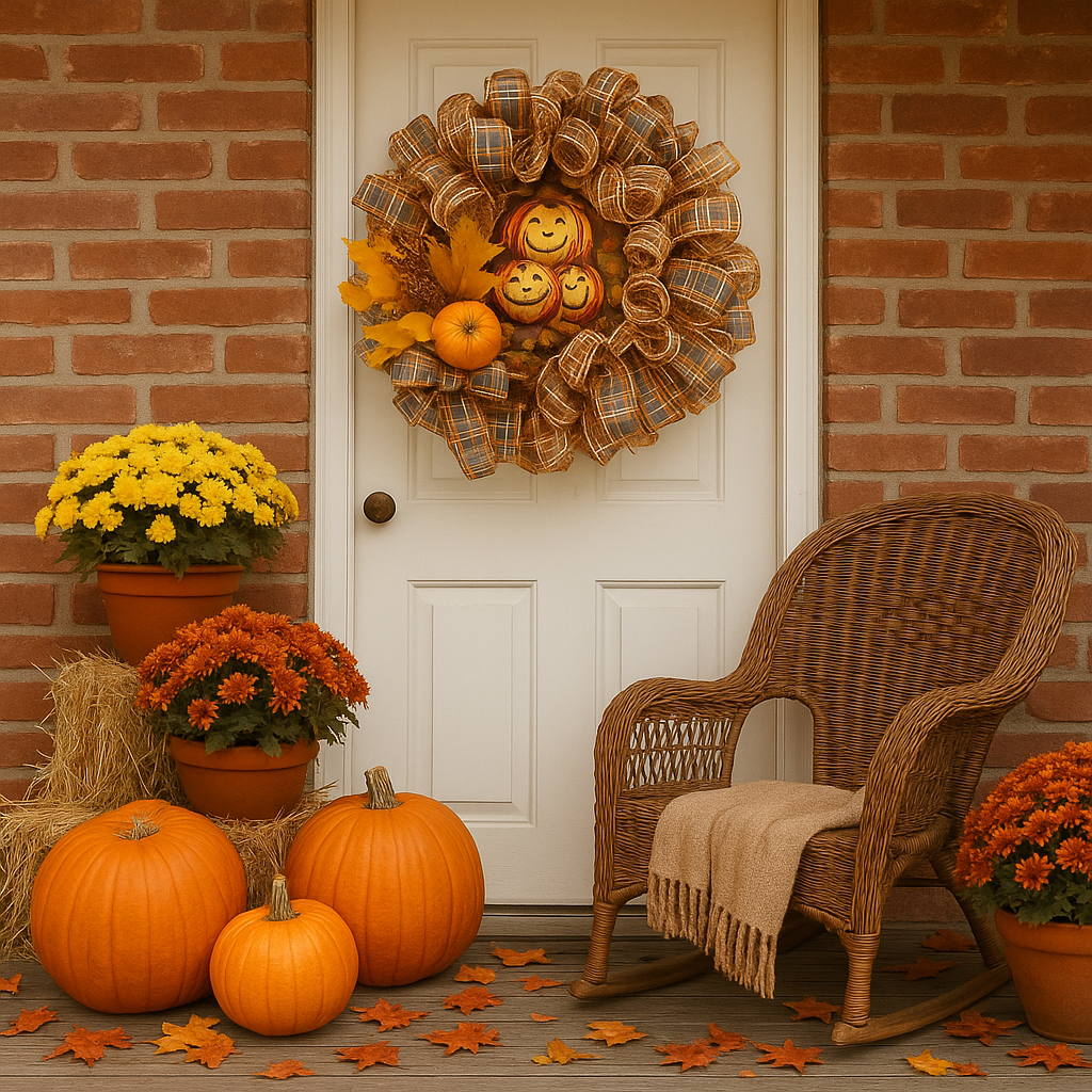 Harvest Smiles Wreath – 24” Fall Mesh Wreath with Plaid Ribbon & Pumpkin Sign (Free Shipping + Storage Bag)