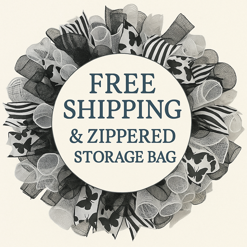 Monochrome Garden Wreath – 25” Black & White Butterfly Design