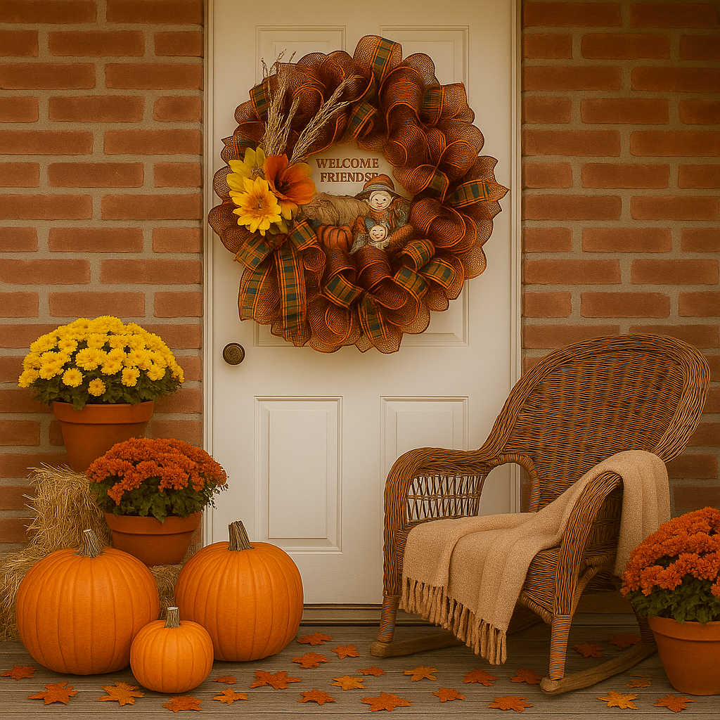 Welcome Friends Wreath – 26” Fall Mesh Door Decor with Scarecrow Sign & Free Shipping