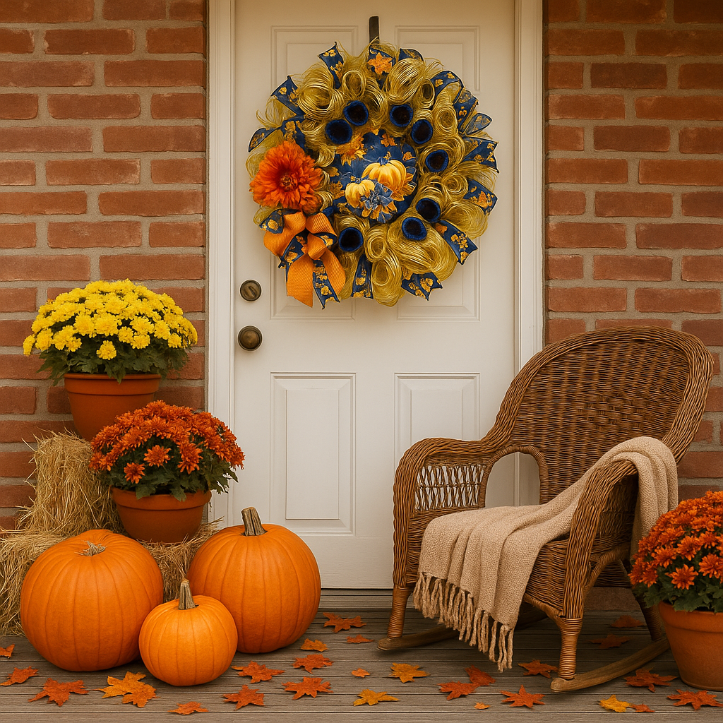 Autumn Elegance Wreath – 24” Mesh Pumpkin & Floral Fall Door Decor