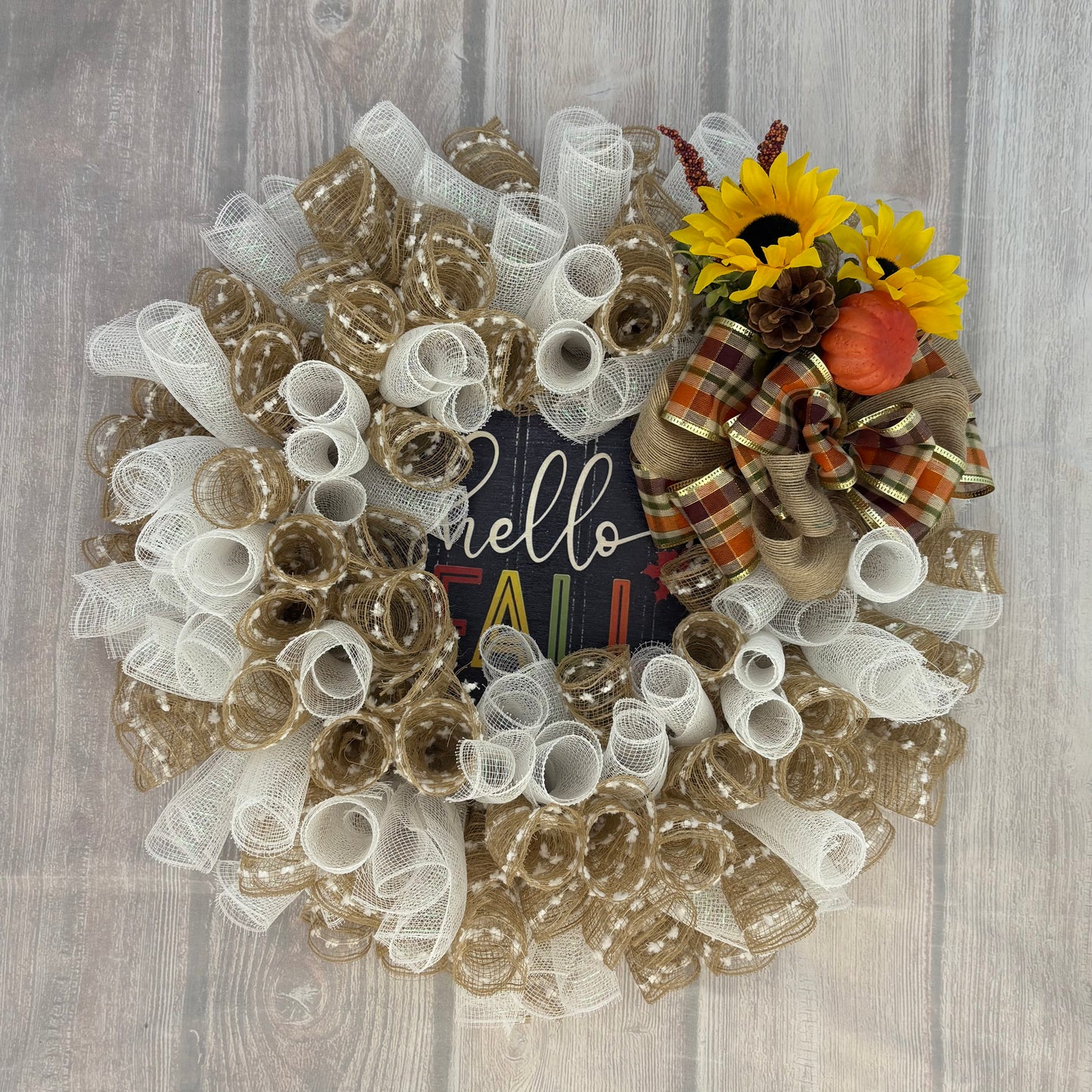 Hello Fall Wreath – 24” Burlap & Sunflower Welcome