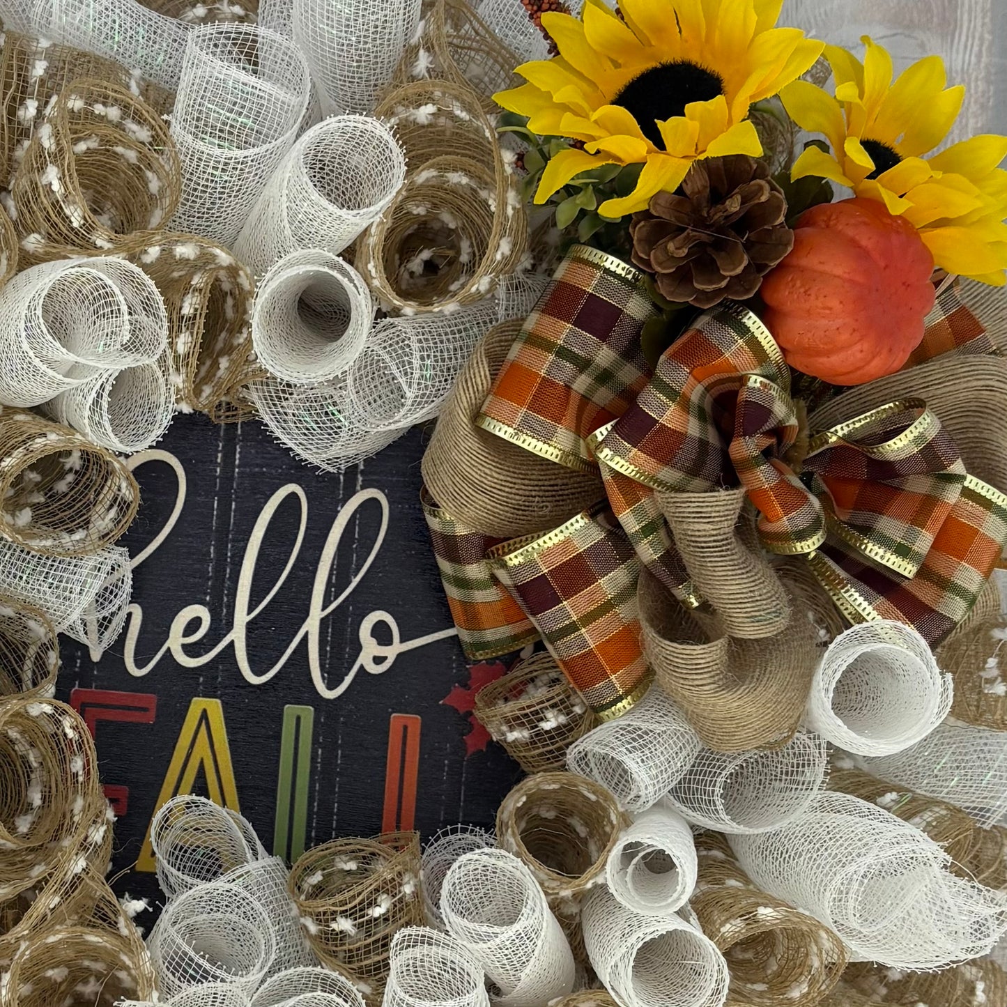 Hello Fall Wreath – 24” Burlap & Sunflower Welcome