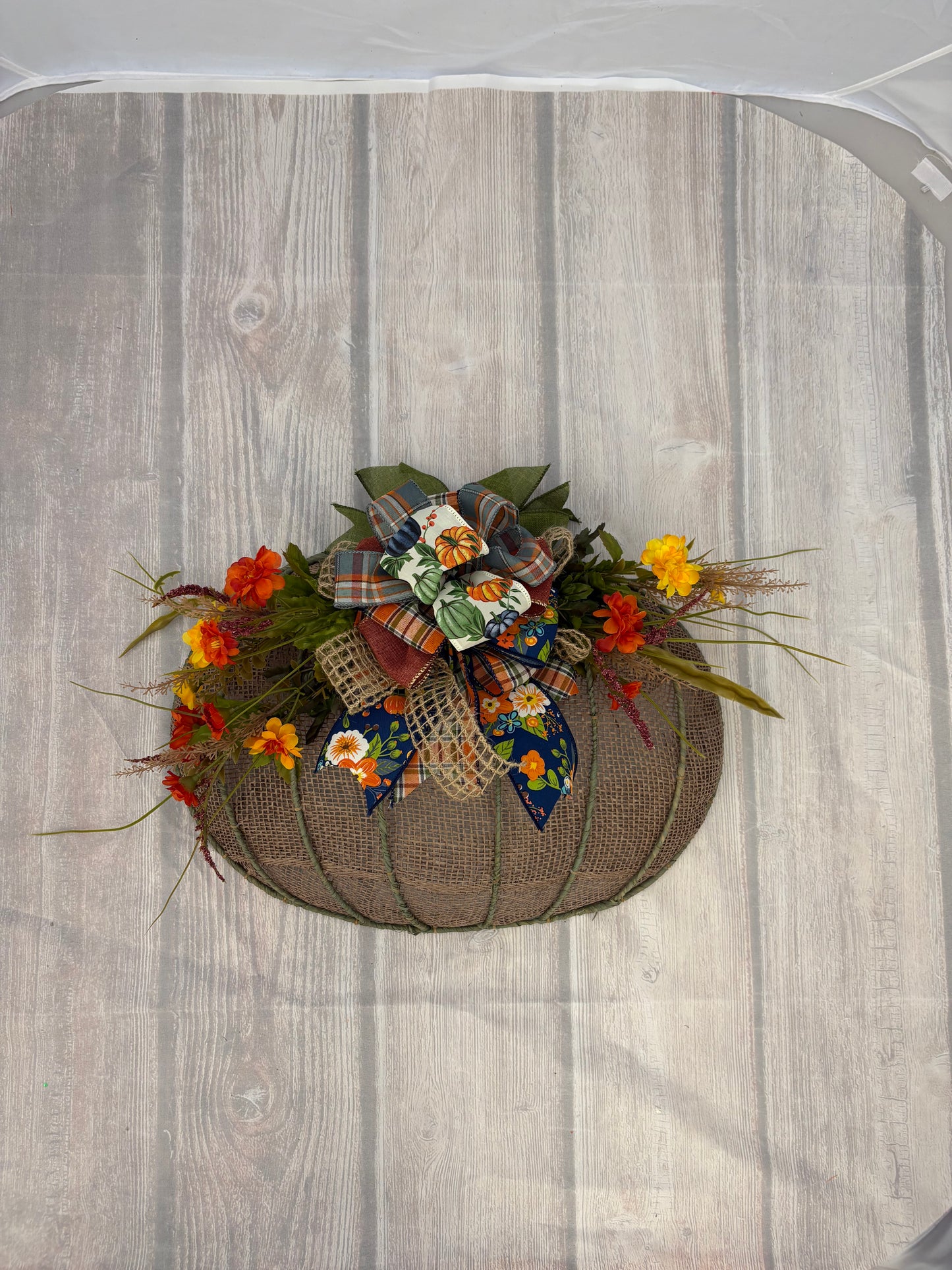 Burlap Pumpkin Harvest Wreath – 22”x18” Fall Door Décor