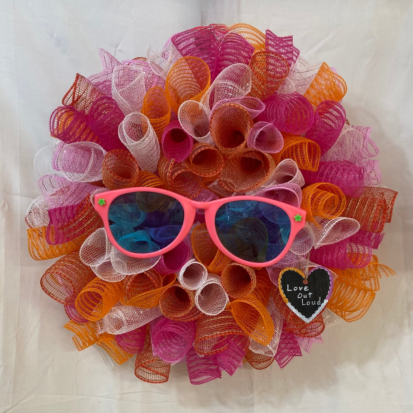Love Out Loud Lesbian Pride Wreath with Sunglasses & Deco Mesh Flair
