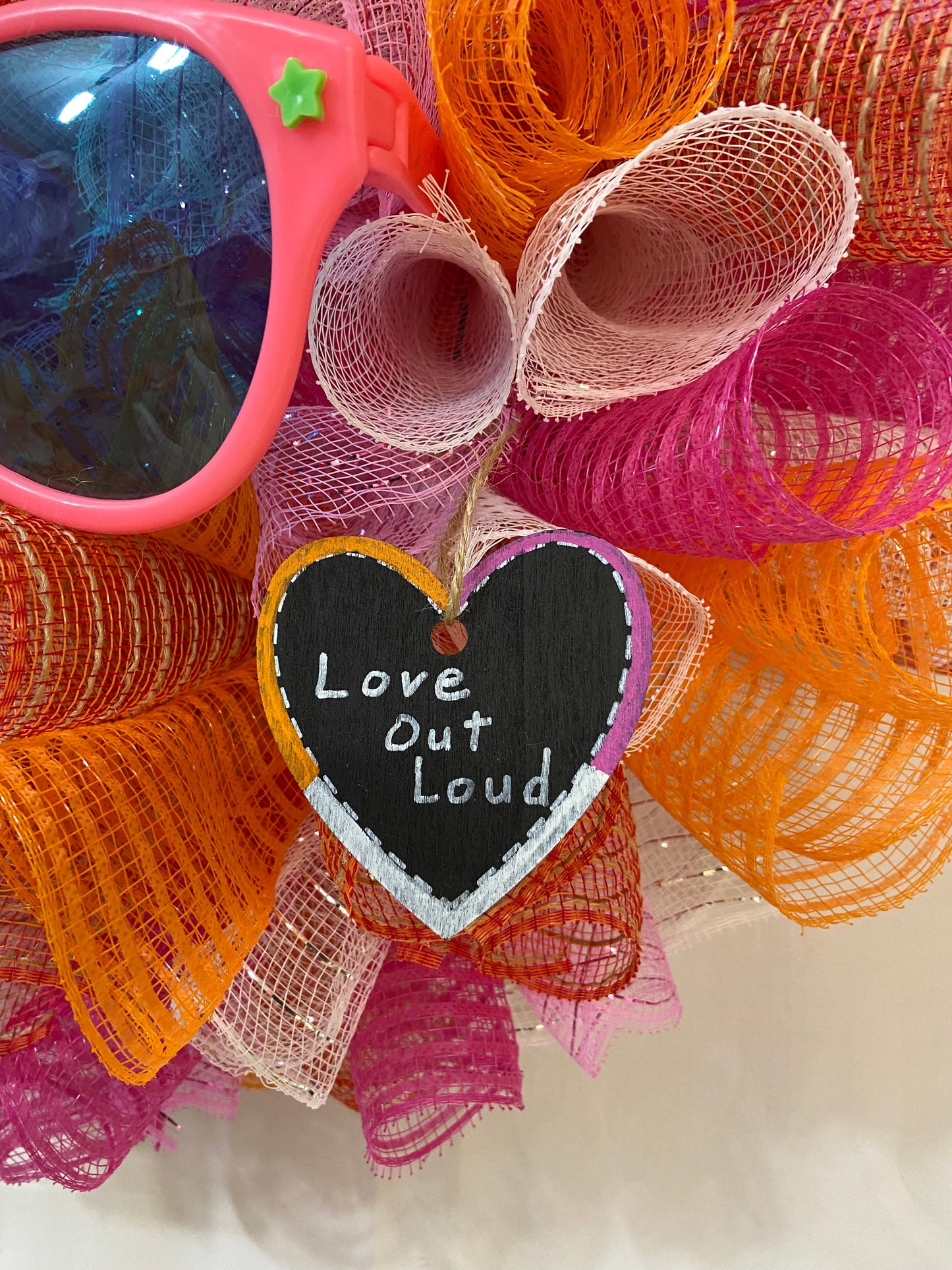Love Out Loud Lesbian Pride Wreath with Sunglasses & Deco Mesh Flair