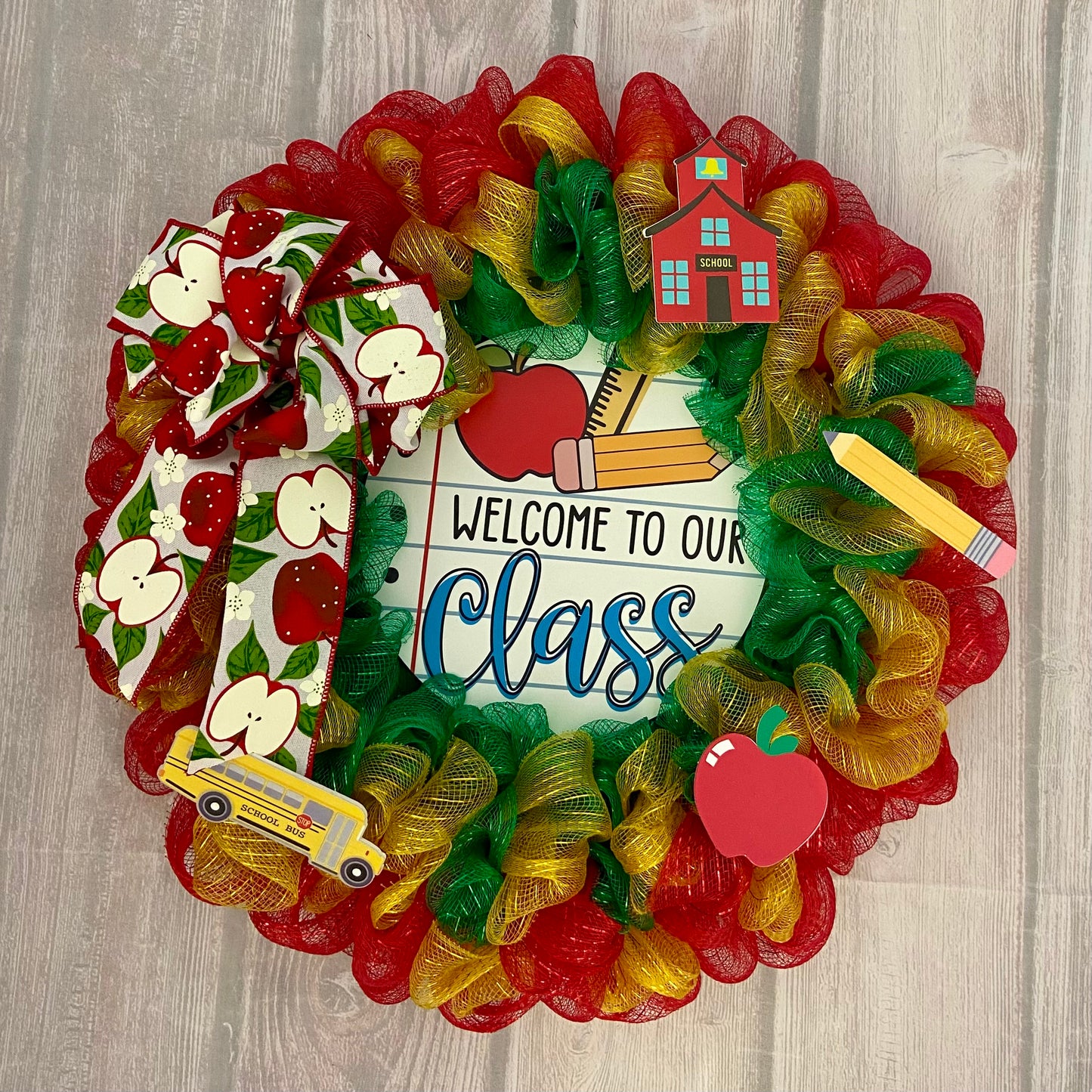 Welcome to Our Class Wreath – 23” Back-to-School Teacher Door Decor