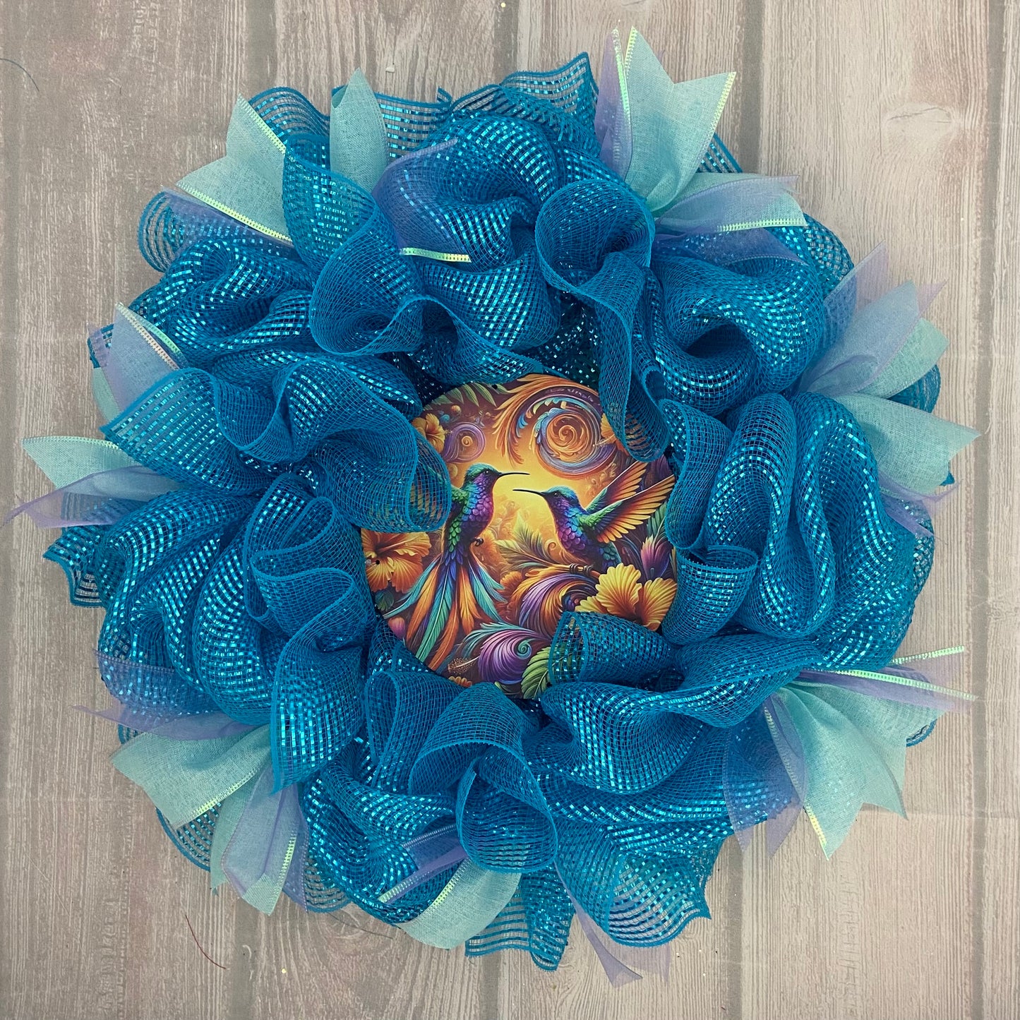 Tropical Harmony – 24” Hummingbird Mesh Wreath