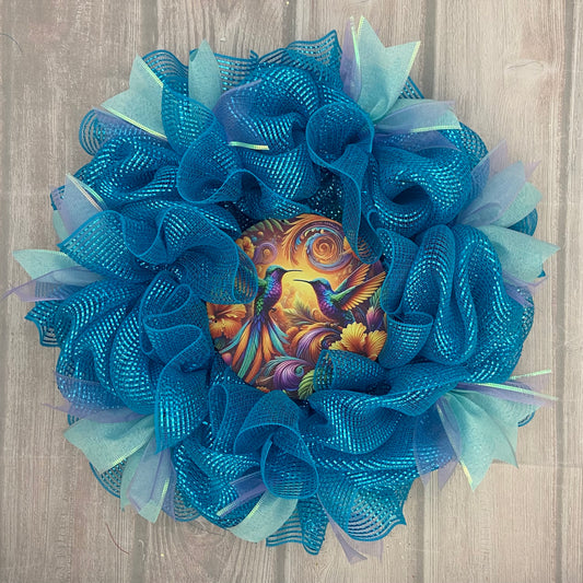 Tropical Harmony – 24” Hummingbird Mesh Wreath