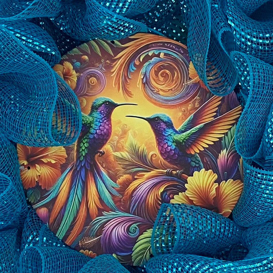 Tropical Harmony – 24” Hummingbird Mesh Wreath