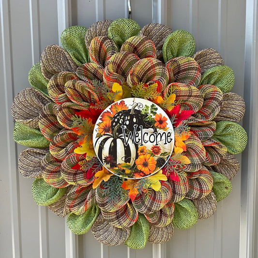Harvest Whimsy Welcome Wreath – 23” Fall Front Door Décor