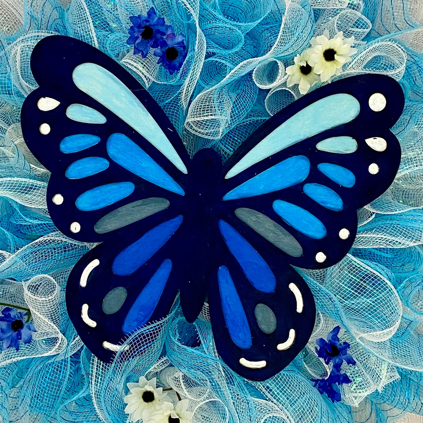Blue Skies Flutter – 23” Butterfly Mesh Wreath