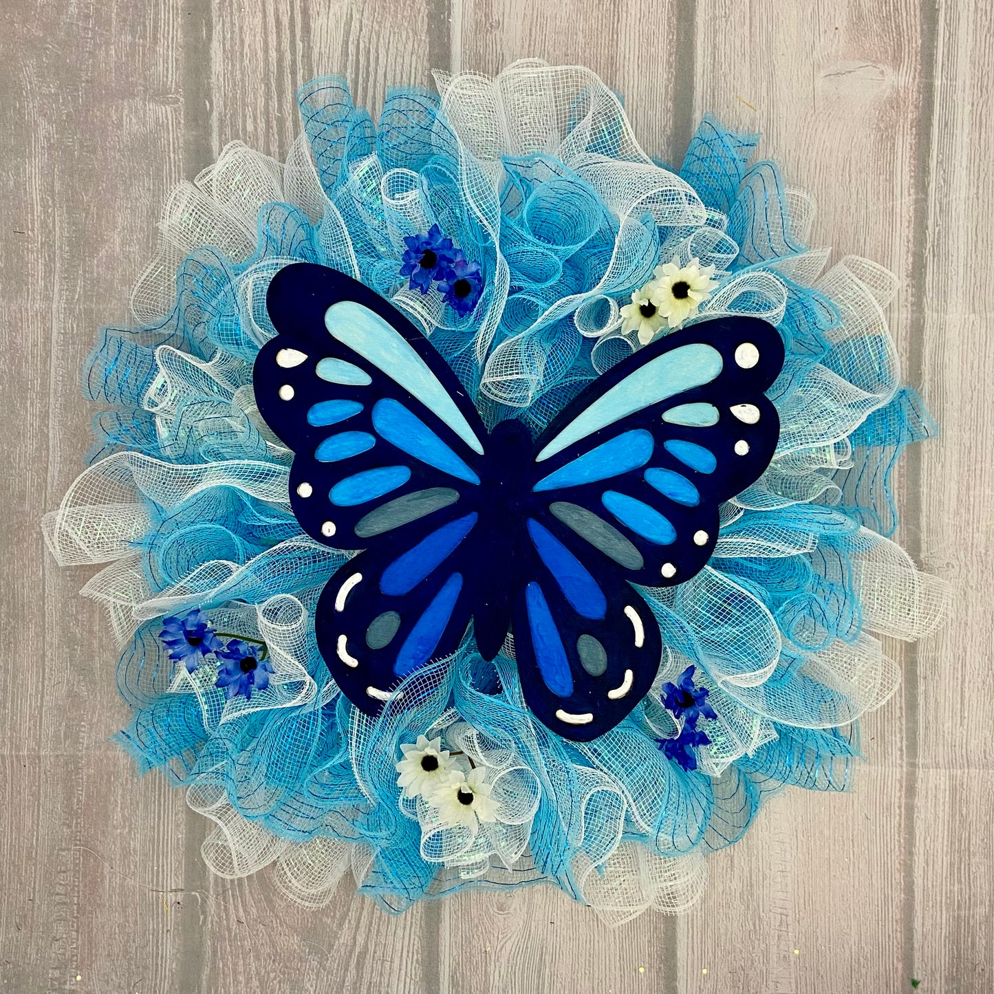 Blue Skies Flutter – 23” Butterfly Mesh Wreath