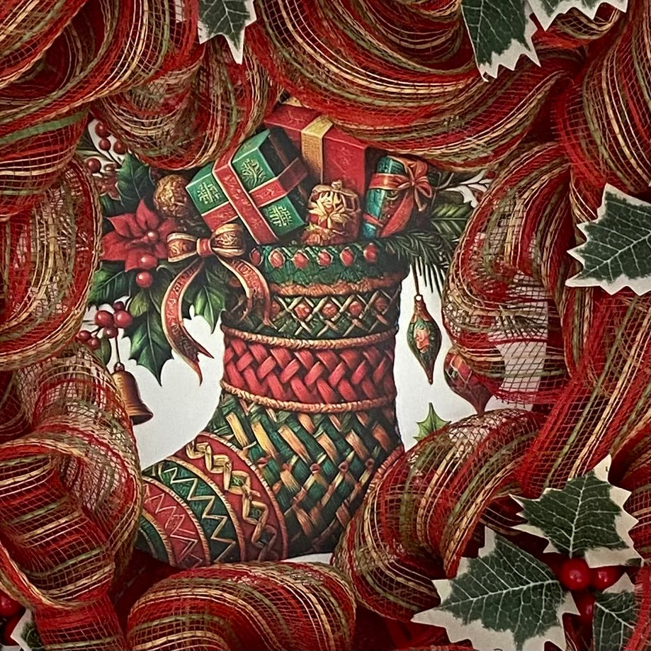 Holiday Hearth Wreath – 25” Red & Gold Christmas Elegance