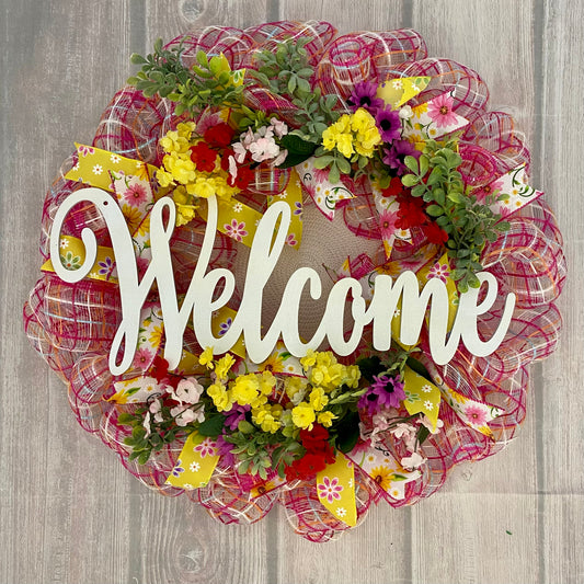 Sunny Welcome – Handmade Spring Wreath with Cheerful Florals & Ribbon Charm