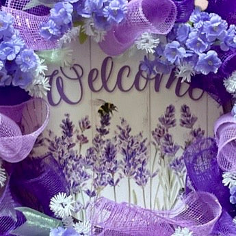 Lavender Meadow Welcome Wreath – 25” Spring & Summer Floral Mesh