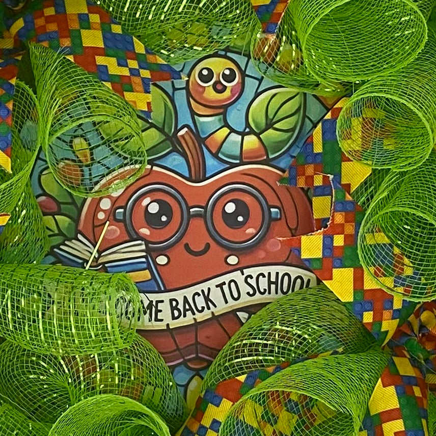 Back to School Bash Wreath – 24” Bright Summer Classroom Welcome