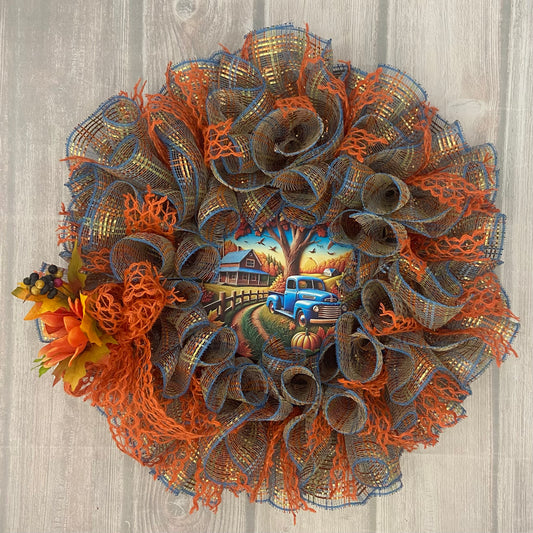 Blue Truck Harvest Welcome Wreath – 24”