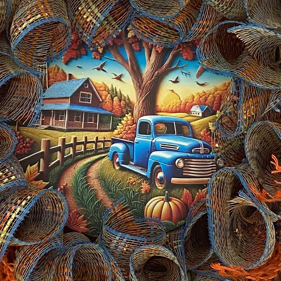 Blue Truck Harvest Welcome Wreath – 24”