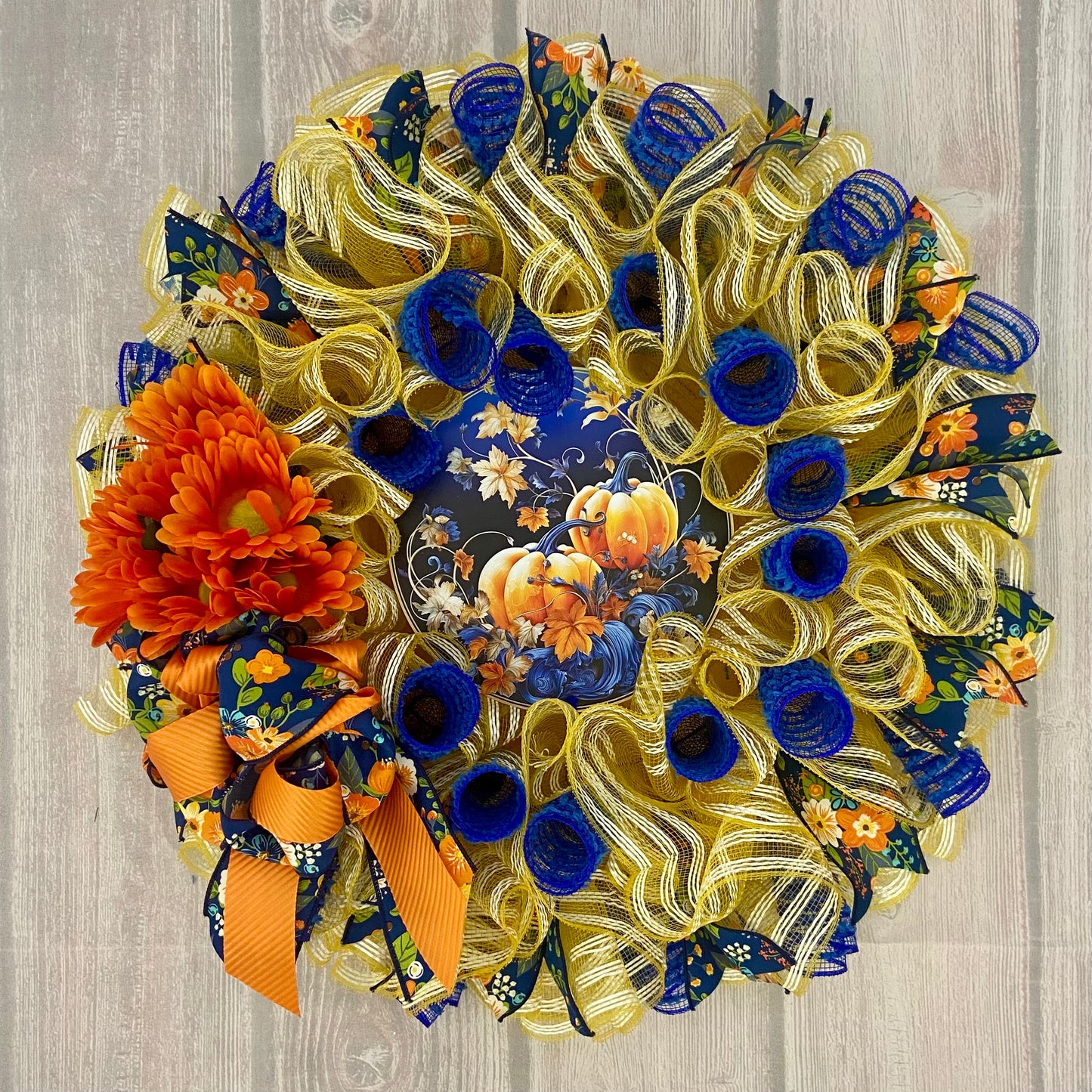 Autumn Elegance Wreath – 24” Mesh Pumpkin & Floral Fall Door Decor