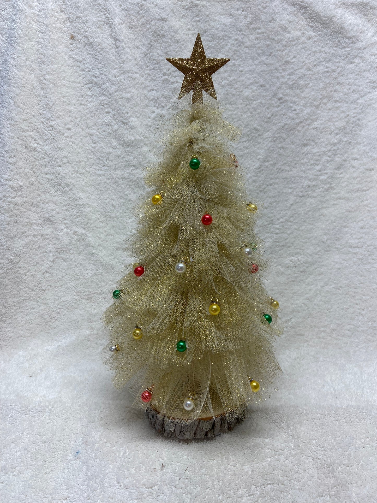 Golden Marzipan – 15” Gold Tulle Whimsy Tree with Classic Baubles & Star