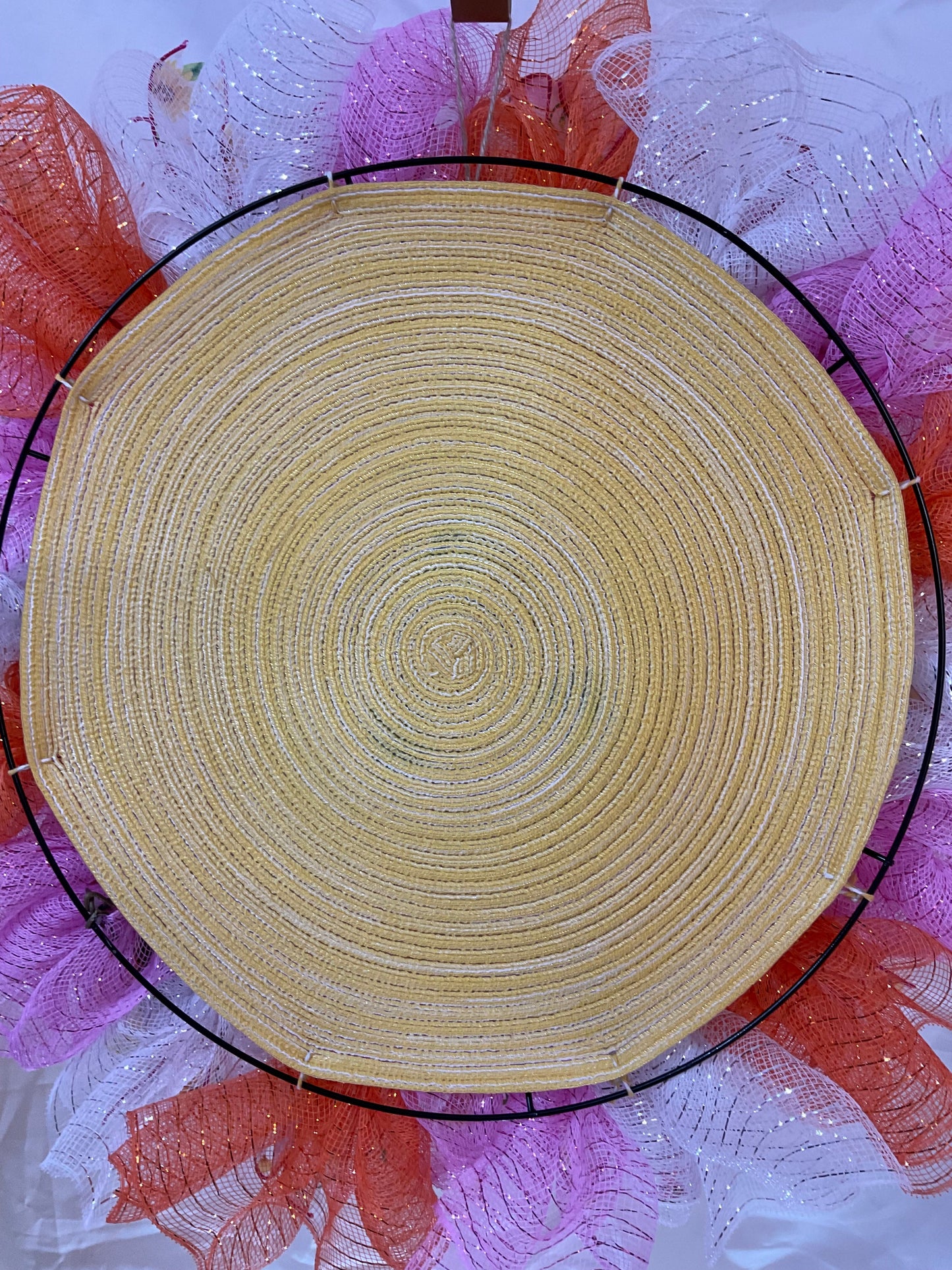 Butterfly Bliss Wreath – Pink, Orange & White Mesh with Floral & Butterfly Accents