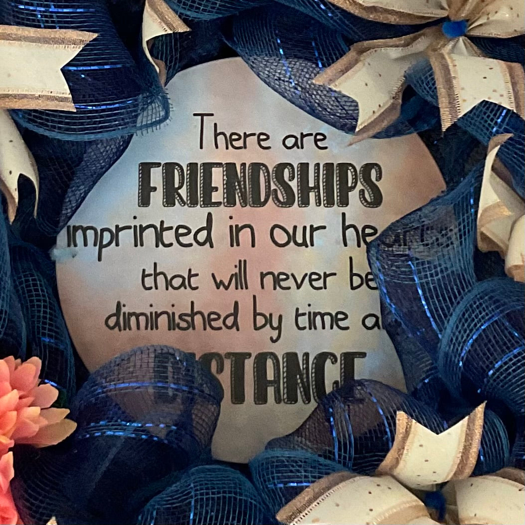 24” Navy & Cream Friendship Wreath – “Imprinted in Our Hearts” Design