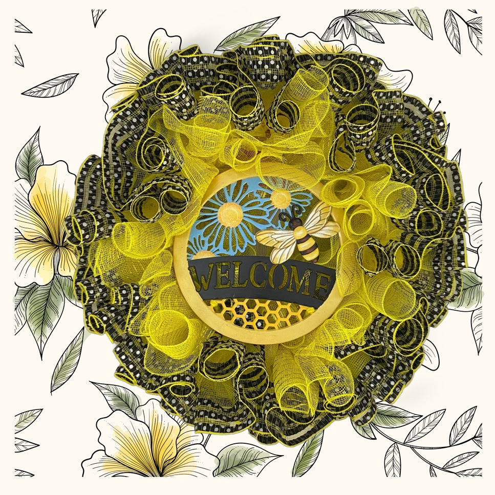 Honeycomb Hello – 24” Bee Welcome Wreath