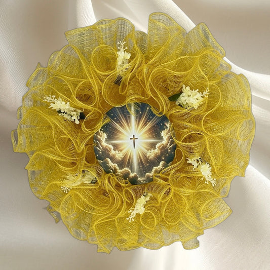 Heaven’s Light Sunrise Wreath – 24” Mesh Blessing with Storage Bag