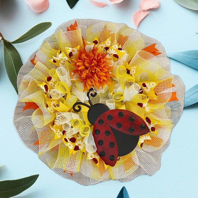 Ladybug Picnic Wreath – 30” Summer Charm with Free Shipping