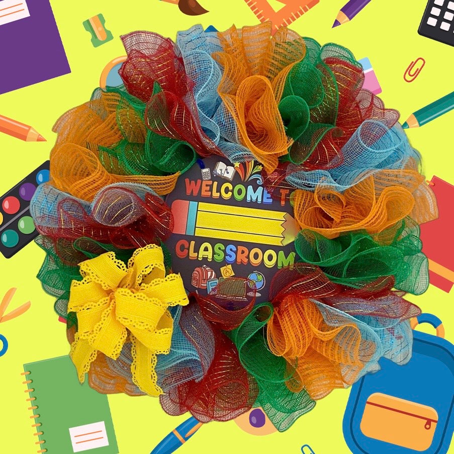 Welcome to the Classroom Wreath – 23” Teacher Door Back-to-School Decor