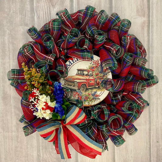 Americana Truck Wreath – 24” Patriotic Summer Charm