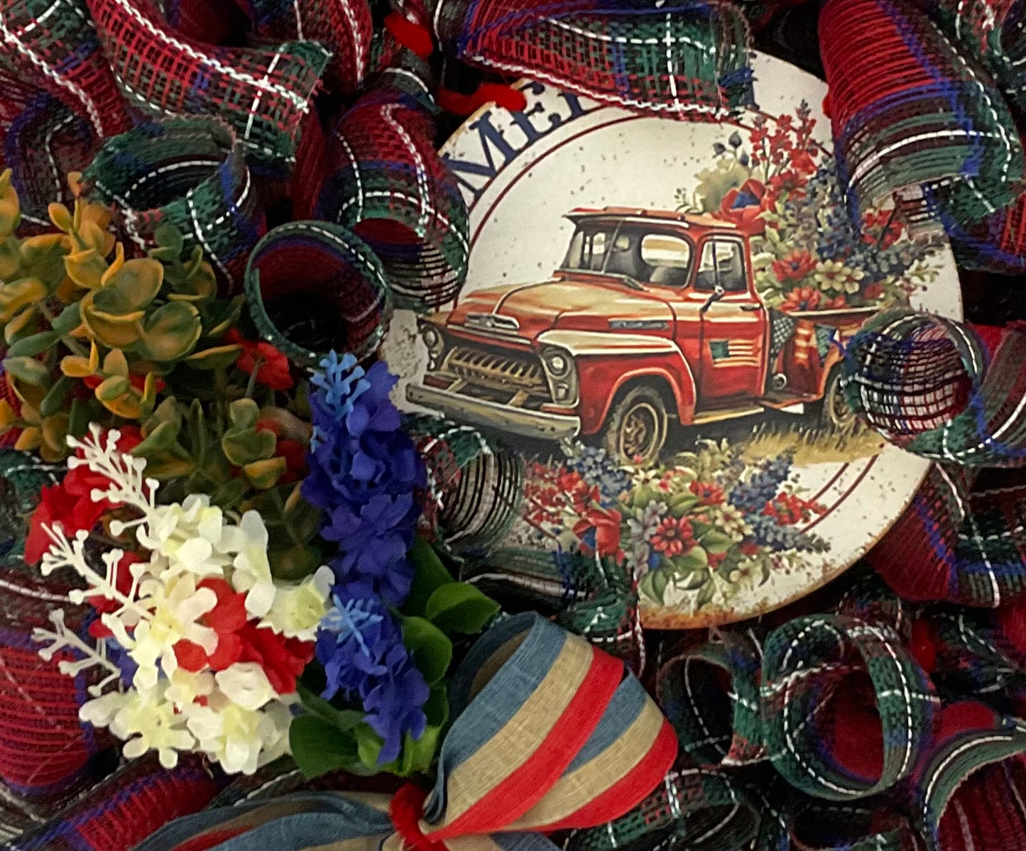 Americana Truck Wreath – 24” Patriotic Summer Charm
