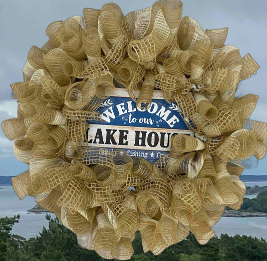 Welcome to Our Lake House Wreath – 27” Rustic Summer Decor Lake house Getaway Wreath