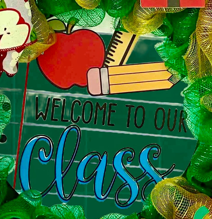 Welcome to Our Class Wreath – 23” Back-to-School Door Decor