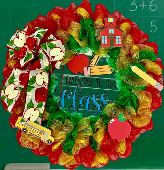 Welcome to Our Class Wreath – 23” Back-to-School Door Decor