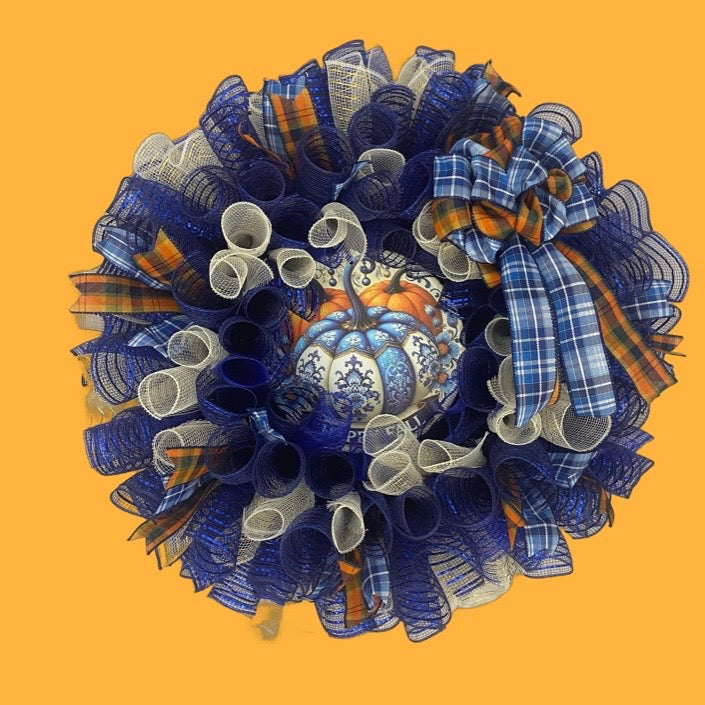 Autumn Chinoiserie Pumpkin Wreath – 25”