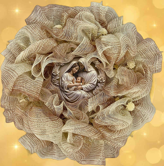 Holy Night Nativity Wreath – 27” Cream & Gold Christmas Grace