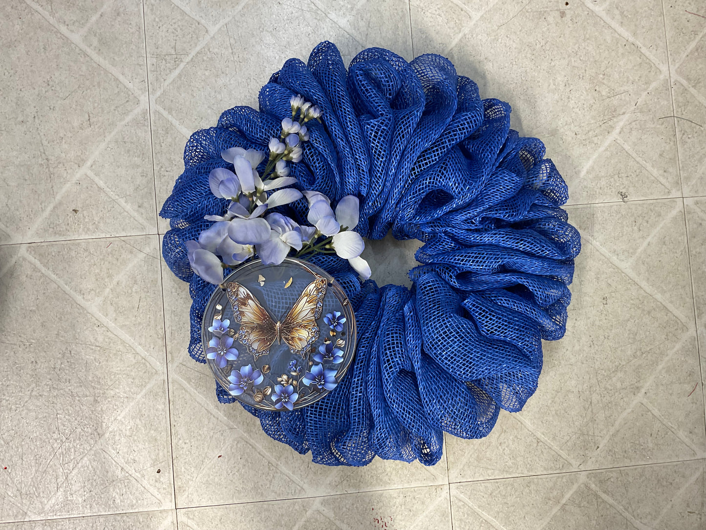 : “Whispering Wings & Blue Blossoms – 20” Memorial Wreath”