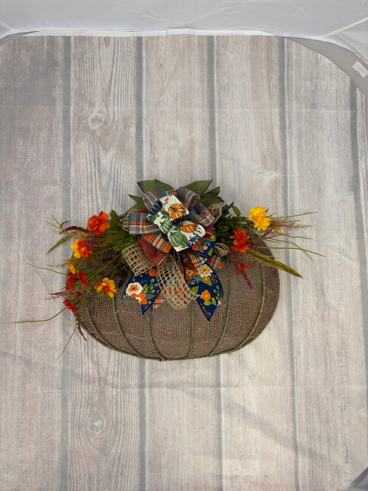 Burlap Pumpkin Harvest Wreath – 22”x18” Fall Door Décor