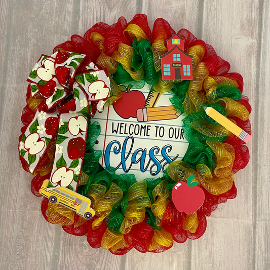 Welcome to Our Class Wreath – 23” Back-to-School Teacher Door Decor