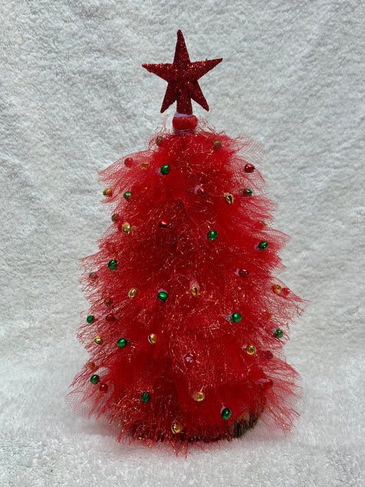 Starberry Spark – 10” Red Whimsy Tulle Tree with Star Topper