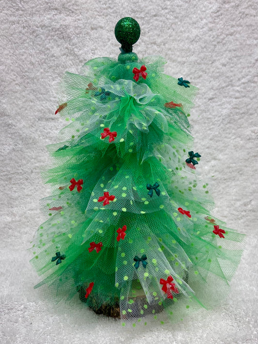 Peppermint Pop – 10” Green Whimsy Tulle Tree with Glitter Topper