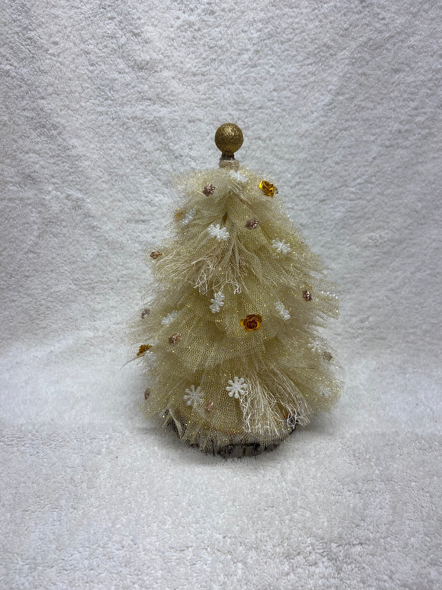 Golden Sugarplum – 10” Gold Whimsy Tulle Tree with Glitter Topper