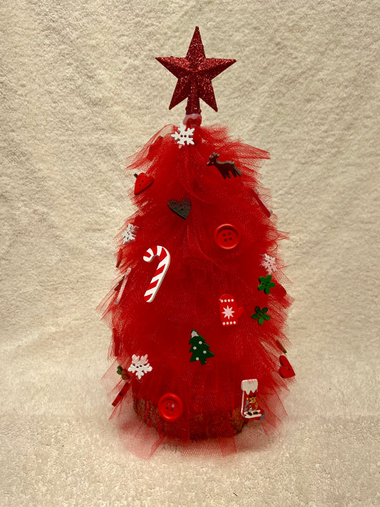 Cherry Snowfall – 13” Festive Tulle Christmas Tree