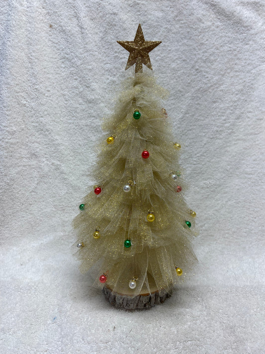 Golden Marzipan – 15” Gold Tulle Whimsy Tree with Classic Baubles & Star