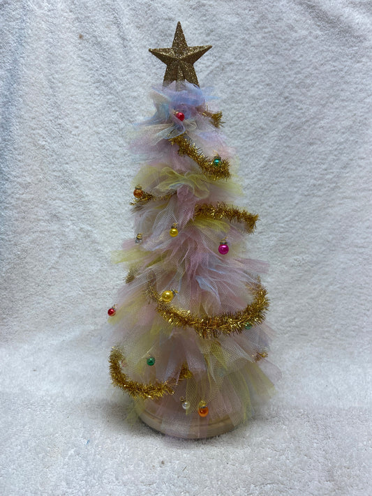 Fairy Floss Wishes – 15” Pastel Tulle Whimsy Tree with Garland & Baubles