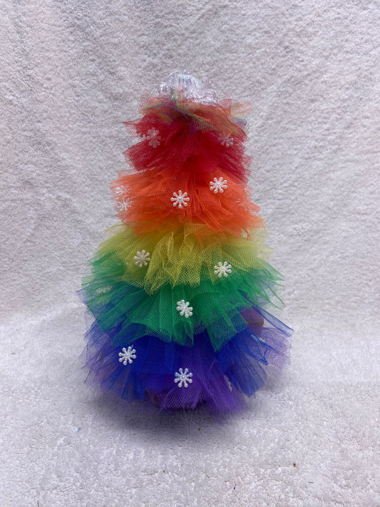 Rainbow Spritz – 13” Multicolor Whimsy Tree with Snowflake Charms