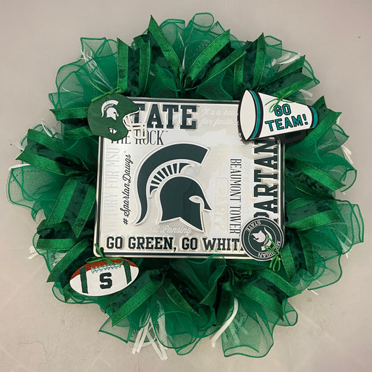 Spartan Game Day Wreath – 28” Michigan State University Door Decor