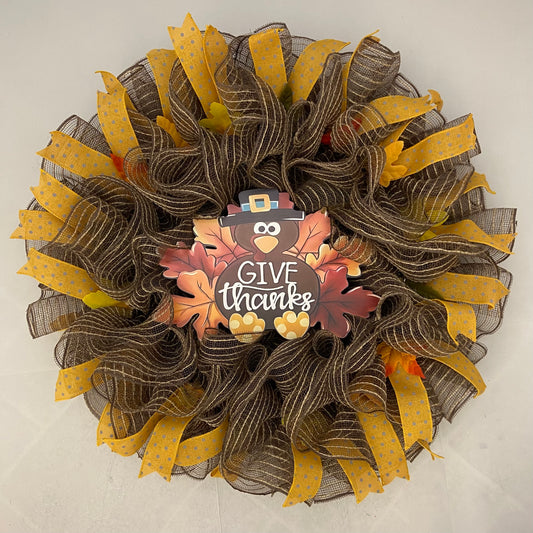 Give Thanks – 23” One-of-a-Kind Thanksgiving Turkey Wreath