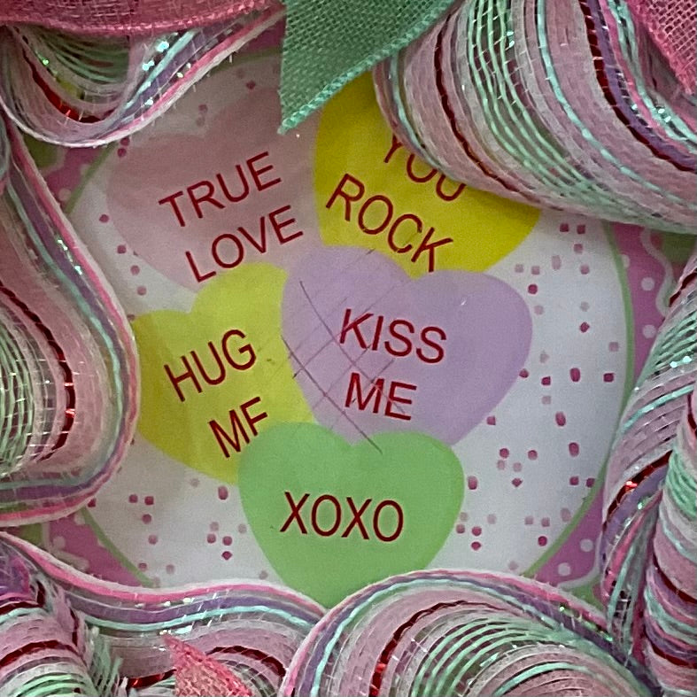 Candy Hearts & Kisses Wreath – 22” Valentine’s Mesh Delight